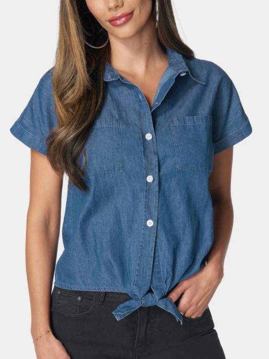 bebe Tops - NWT Bebe Tie Front Denim Shirt